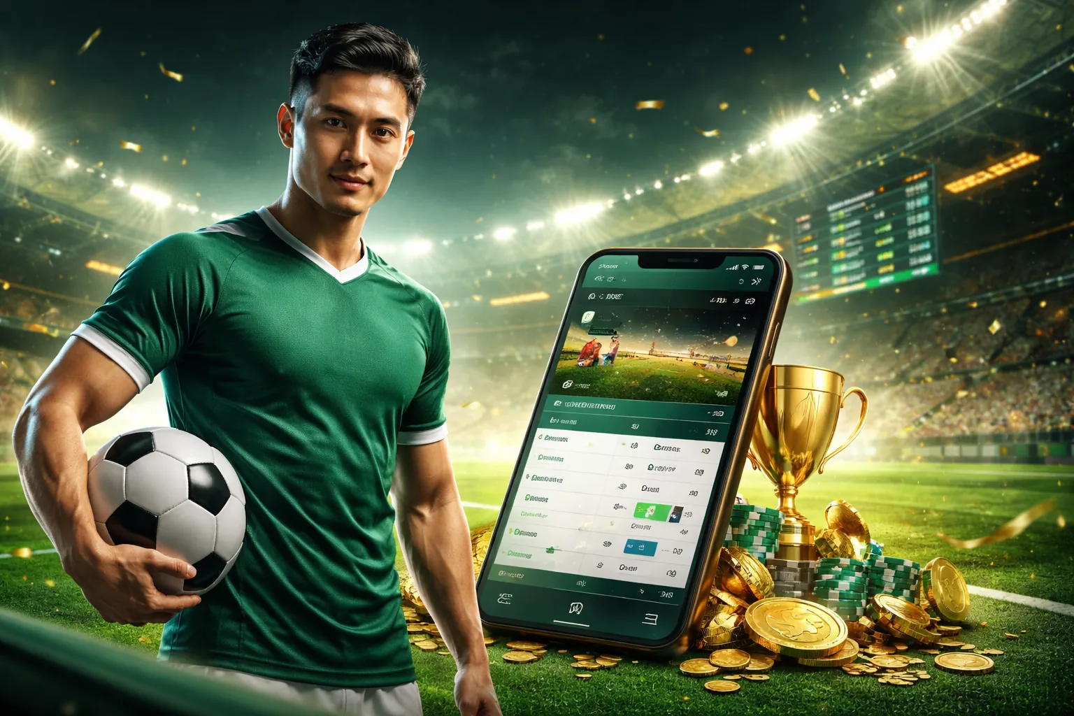 Sân vận động hiện đại và người chơi cá cược trên điện thoại tại ok365m